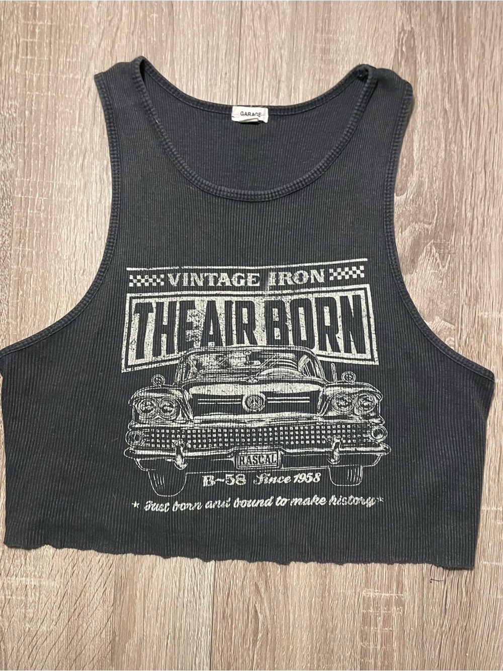 GARAGE Black Vintage Car Graphic Crop Tank - THE AIR BORN